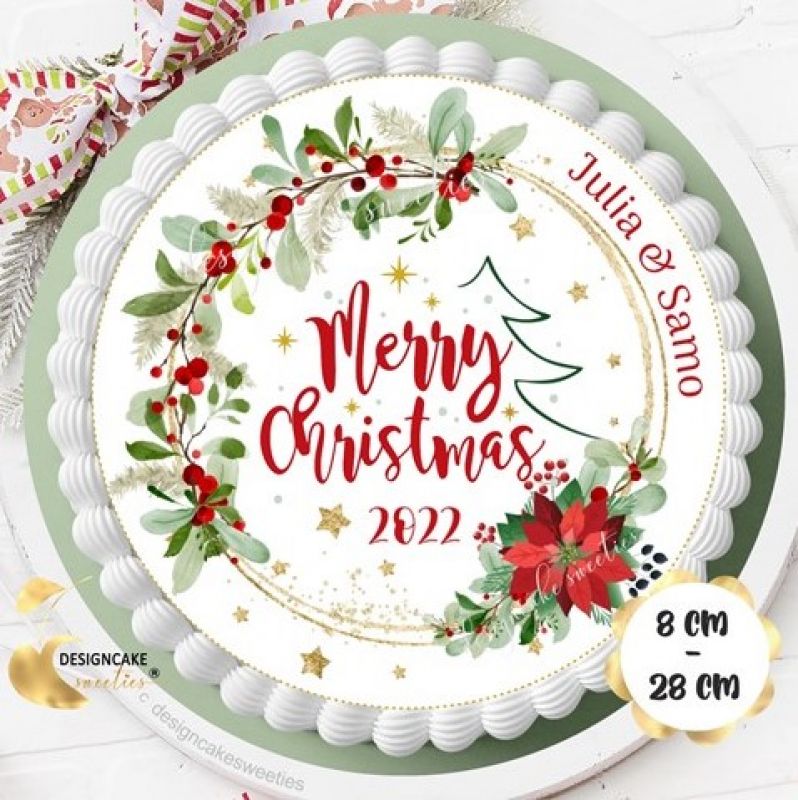 Tortenaufleger Merry CHRISTMAS Weihnachten Fondant auch personalisiert / Winterbeeren Poinsettia